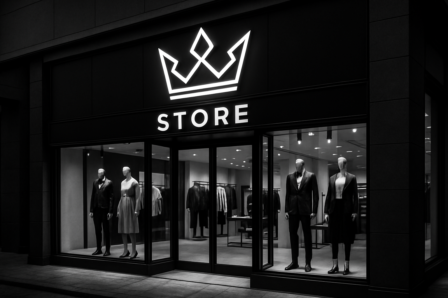 black and white with a store and a crown like trending